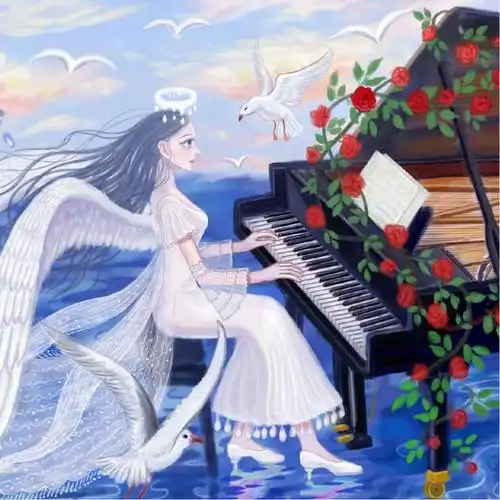 唯美钢琴漫画女生头像图片