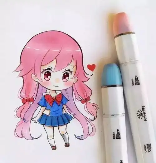 可爱到犯规的马克笔动漫人物元气满满的女孩让人心动