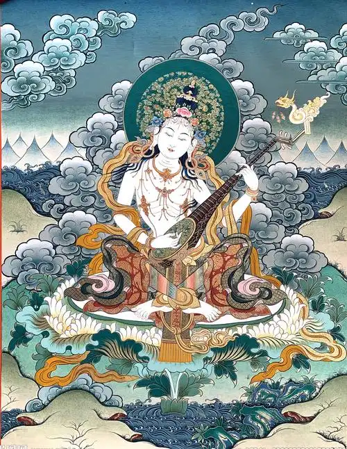 唐卡描金妙音天女佛母白描线稿 佛像描金diy手绘自己画唐卡装饰画 白