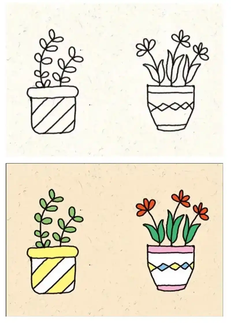 几分钟画出一大波可爱的盆栽简笔画,十二种植物简笔画 大全! - 抖音