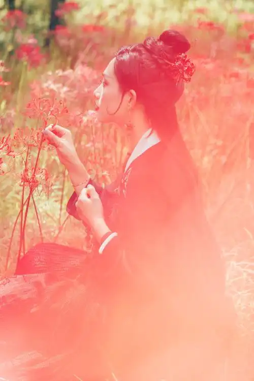 曼珠沙华 彼岸花 树脂汉服 配饰 汉服古风和风手工定制耳坠 戒指 红色