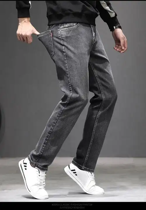 款烟灰色牛仔裤男中年加大码休闲宽松直筒潮男长裤子烟灰色046长裤28