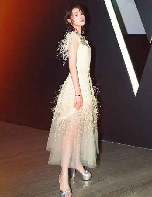 蓝盈莹的一组时尚街拍水稻傍满身银色厚底高跟鞋土回解放前