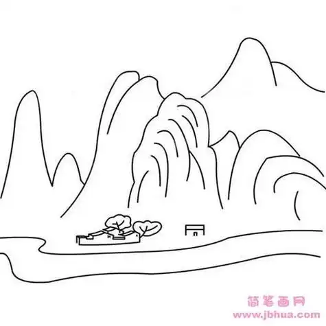 儿童简笔画山水的画法美丽的山水风景简笔画图片日落夕阳山水风景的简