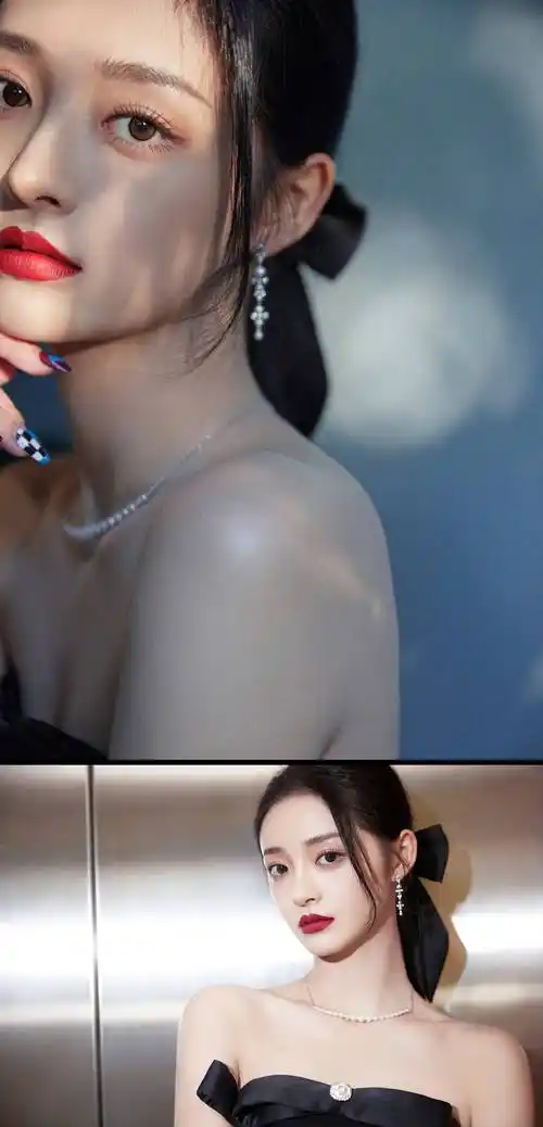 周洁琼着黑色抹胸连体裤 锁骨精致大秀修长美腿