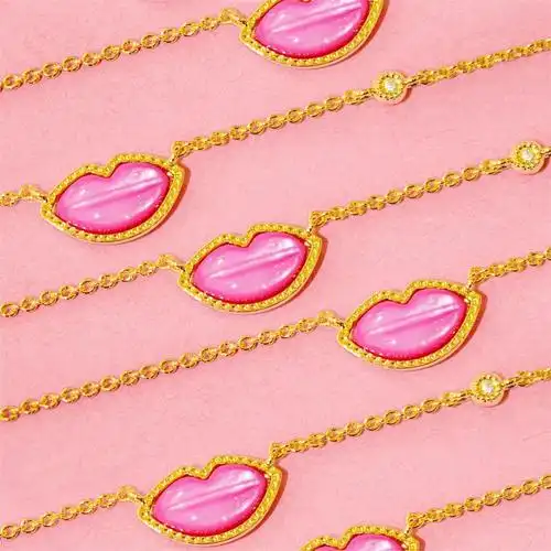 ins高赞粉色红唇项链女 夜店粉红泡泡天然石项链女贝壳锁骨链