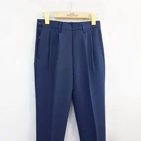 秋冬季侧边纽扣西装裤旁开口长裤中老年女裤浅蓝高腰直筒妈妈裤子