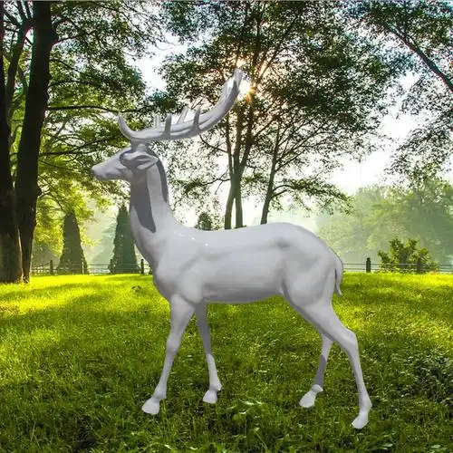 创意花园摆件户外玻璃钢雕塑园林白色彩绘梅花鹿其他特色工艺品