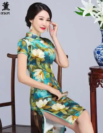 佐薰新款桑蚕丝旗袍复古真丝中长款旗袍裙日常修身改良旗袍 图片花色