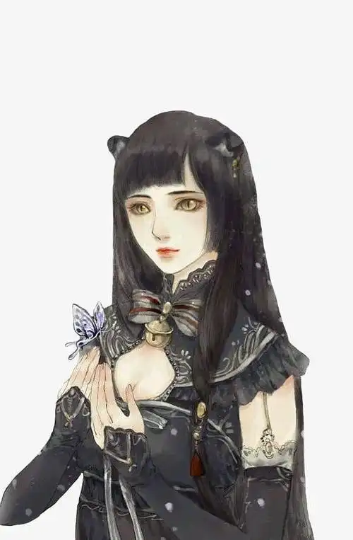 古风立绘黑衣黑发女子