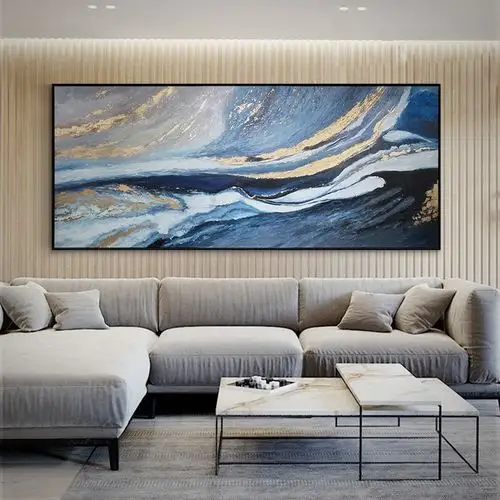 手绘油画手工客厅沙发背景墙轻奢抽象横幅装饰画油画