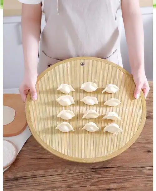 放饺子托盘盖帘饺子帘子家用竹制水饺篦子垫盖垫餐垫蒸笼圆形隔层47cm