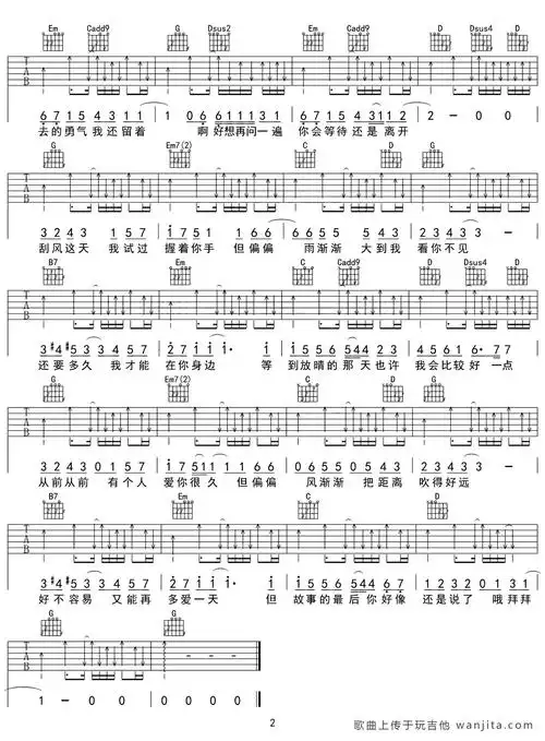 晴天吉他谱,简单g调原版指弹曲谱,周杰伦高清六线谱教程 - 极网吉它谱