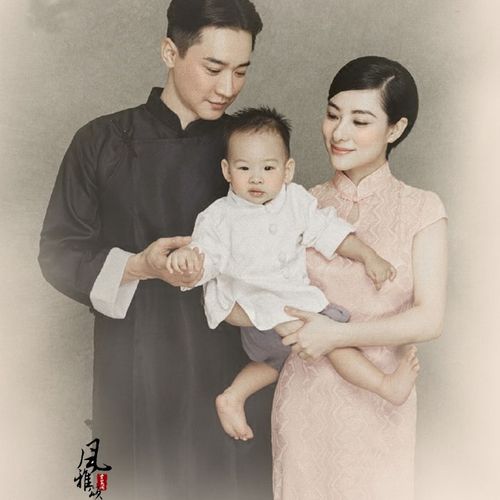 邓超孙俪中国风全家福影楼亲子写真服装复古民国风长衫旗袍情侣服