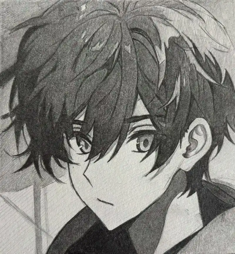 动漫头像.#动漫男头 #美术生 #手绘 #铅笔稿 #黑白头像 - 抖音