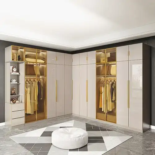 柜子衣柜家用卧室现代简约轻奢衣帽间定制玻璃组合转角衣橱小户型