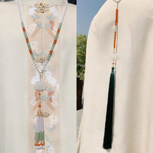 配马面裙的项链汉服古风宫廷项链日常白莲花璎珞长款背云颈饰装饰