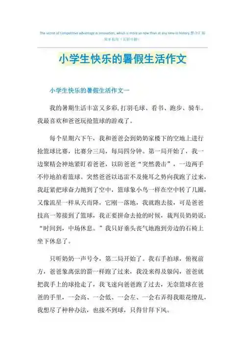 小学生快乐的暑假生活作文doc