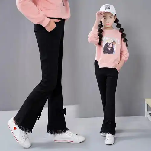 女童裤子2019春秋装新款韩版休闲薄款长裤女大童儿童弹力微喇叭裤