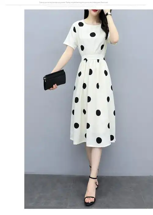 女装优雅时尚韩版修身显瘦波点收腰气质舒适中长款新款百搭潮流裙子女