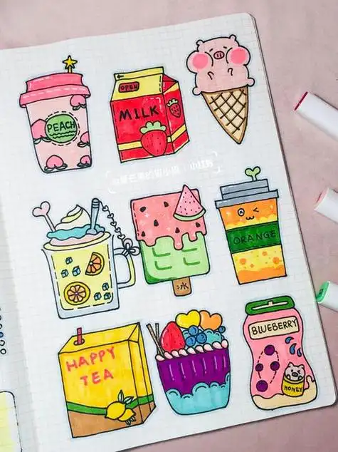 【手账素材】零食甜品奶茶饮料马克笔简笔画_马克笔_简笔画_甜品_手帐