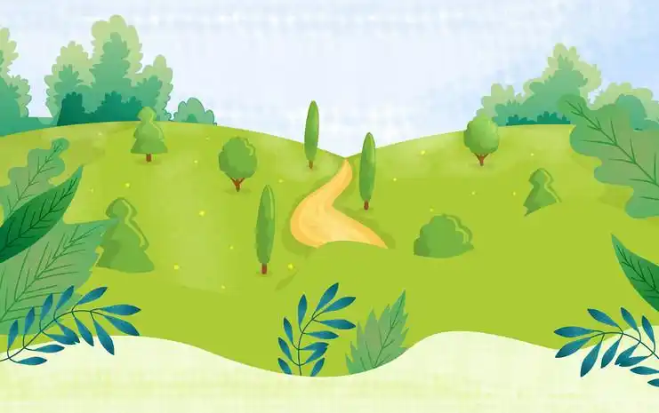 绿色小清新手绘可爱卡通户外旅游季海报背景