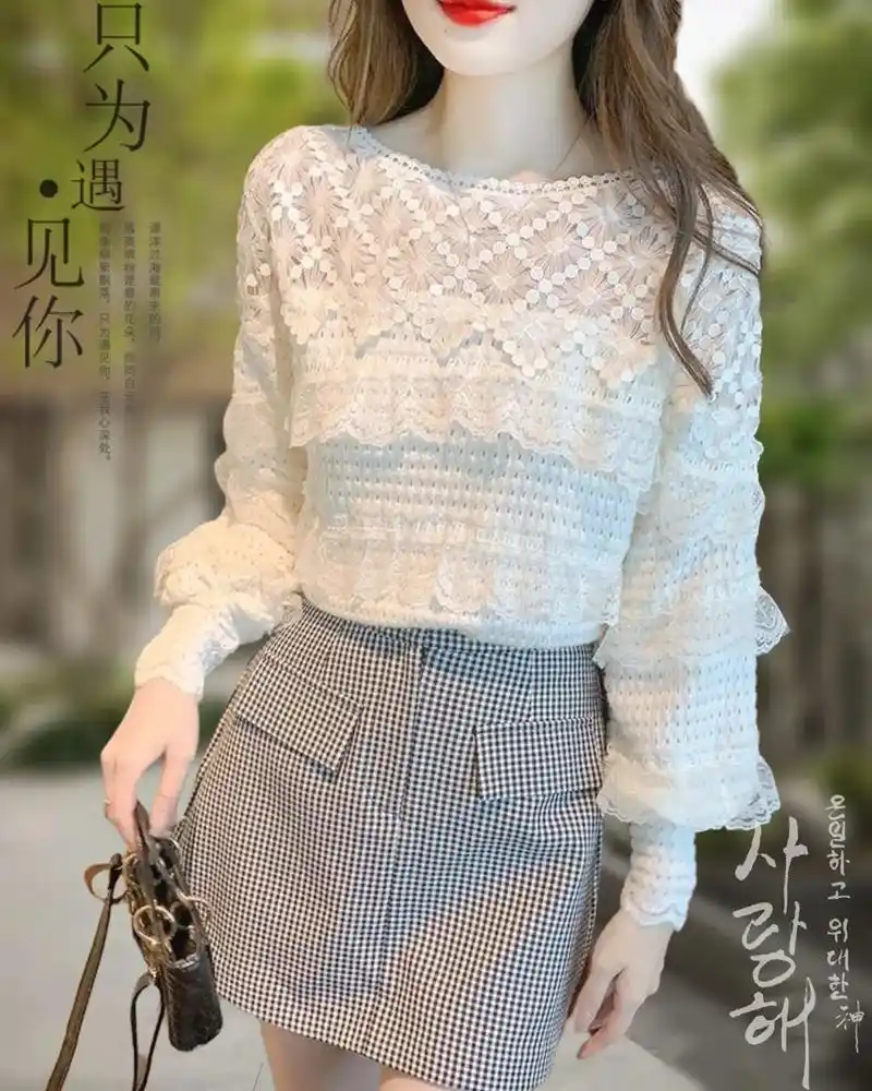 韩版圆领蕾丝衬衫~气质女神范99.