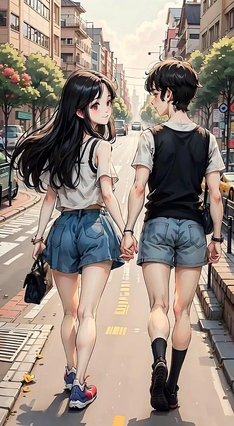 手牵手一起走.#治愈系壁纸 #二次元少女 - 抖音