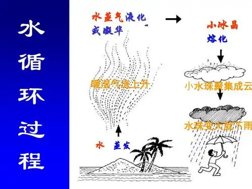 水 循 环 过 程 水蒸气液化 或凝华 小冰晶 熔化 暖湿气流上升 小水珠