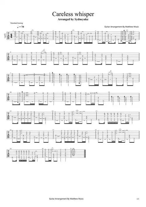 「吉他谱」careless whisper 无心快语 - 吉他指弹