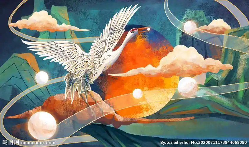 仙鹤龙珠传统国风古风插画背景图片