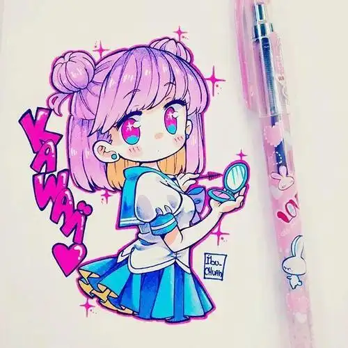 马克笔卡通动漫人物超级可爱的卡通小女孩可临摹