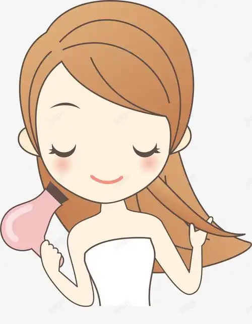 com 卡通女孩 可爱女孩 吹头发 头发护理 美丽女生 装饰图案