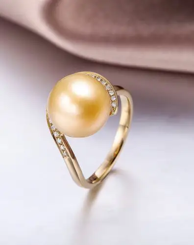 蓝色海洋 10-11mm南洋金珍珠18k金钻石戒指
