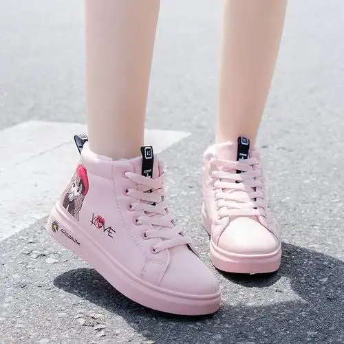 小学生棉鞋高帮女生运动鞋2020秋冬女童加绒加厚儿童鞋8-12-18岁