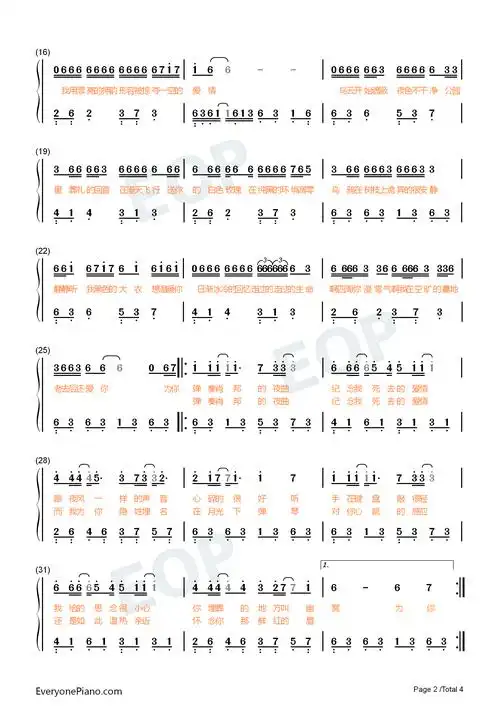 夜曲-简单版双手简谱预览2-钢琴谱文件(五线谱,双手简谱,数字谱,midi