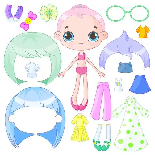 可爱,打扮,娃娃,插画