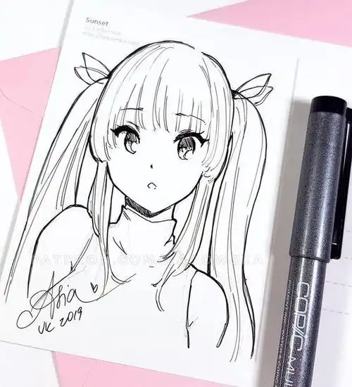 动漫少女黑白线稿素材,34张动漫人物线稿图,初学者临摹必备