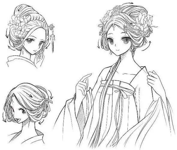 19:55:19古风人物的各种发型基础绘制教学a手绘插画古风赌雾同采自