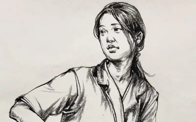 邓平速写课堂穿短衣的女青年