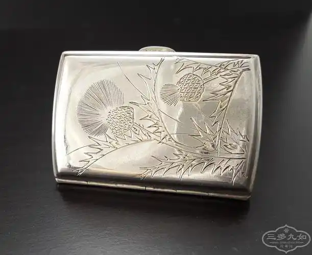 秋水伊人19日本錾刻花卉老银烟盒700归逛官