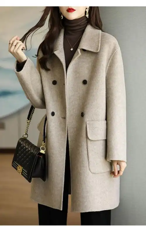 雅鹿22年新款高档毛呢外套女2022秋冬新款潮流加厚保暖修身显瘦中长款