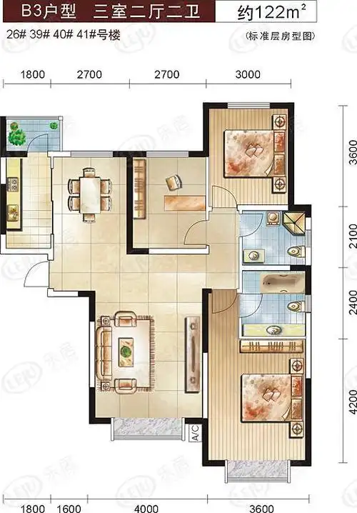 贻成豪庭b3三室二厅二卫户型图