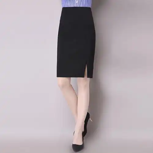 职业半身裙女夏工装侧开叉一步裙工作修身百搭高腰中长款包臀裙子黑色