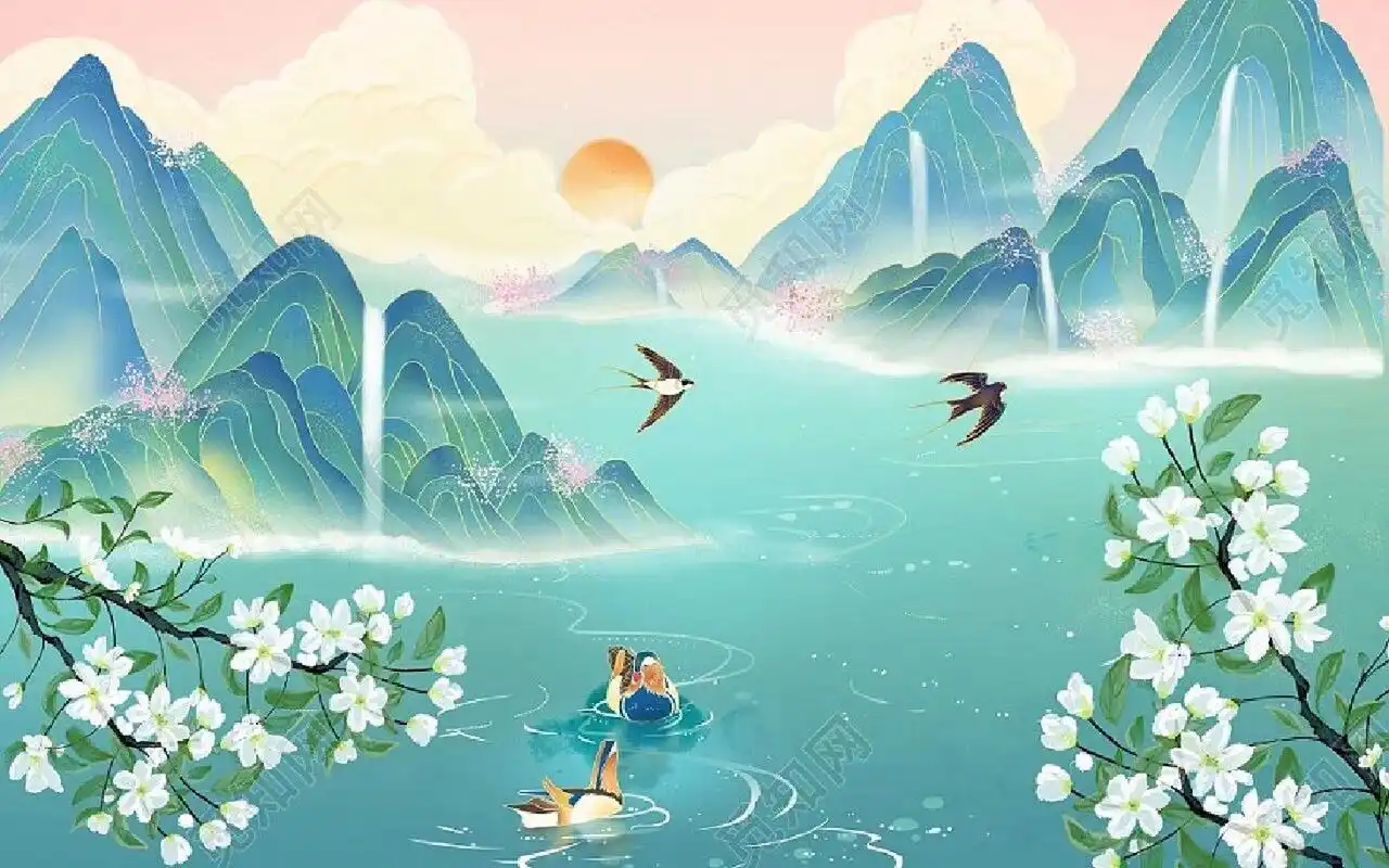 国潮山水▏横版背景素材 7215国潮山水背景素材分享来咯!