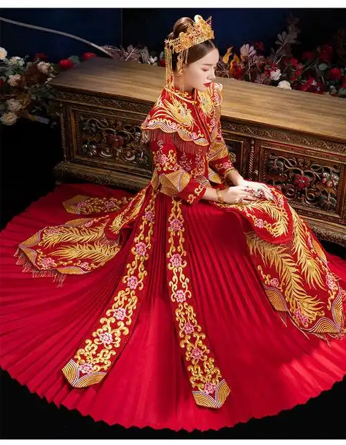 秀禾服2022夏季新款凤冠霞帔新娘中式礼服结婚嫁衣修身披肩禾秀服