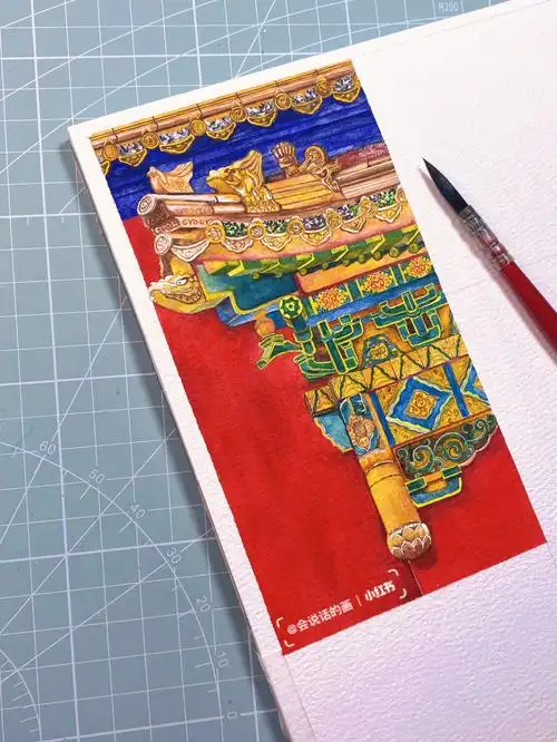 钢笔淡彩61故宫一角61水彩附线稿及上色步骤