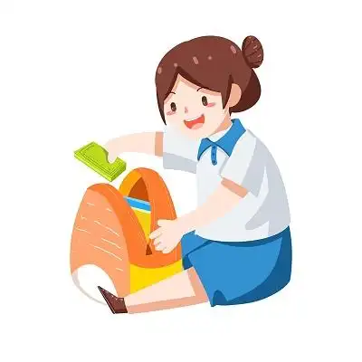 收拾书包卡通开学季去上学认真学习png素材开学季去上学元素