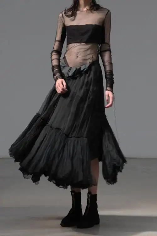 nostrasantissima99dts35黑色弹力薄纱上衣