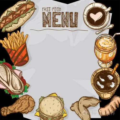 菜单的餐厅,模板设计手绘图形